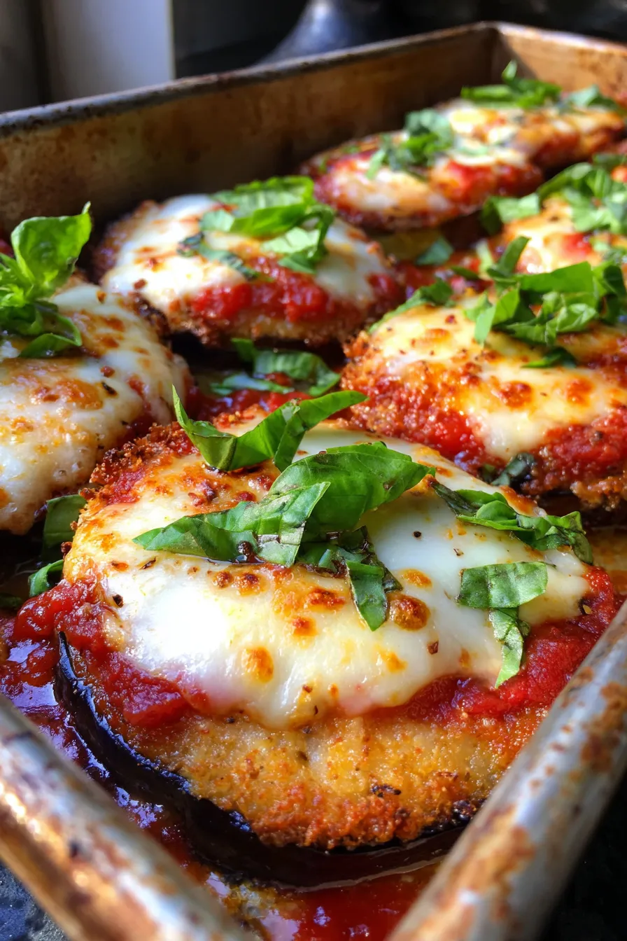 Crispy Baked Eggplant Parmesan-melted-cheese-texture-closeup