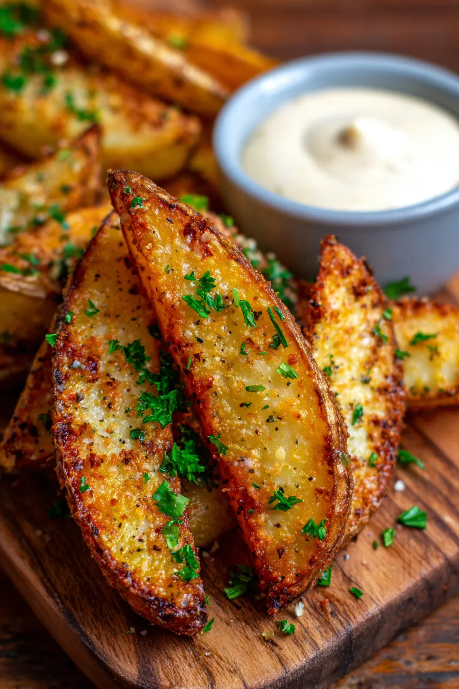 Crispy Garlic Parmesan Potato Wedges (Easy Side Dinner)-garlic-parmesan-coating