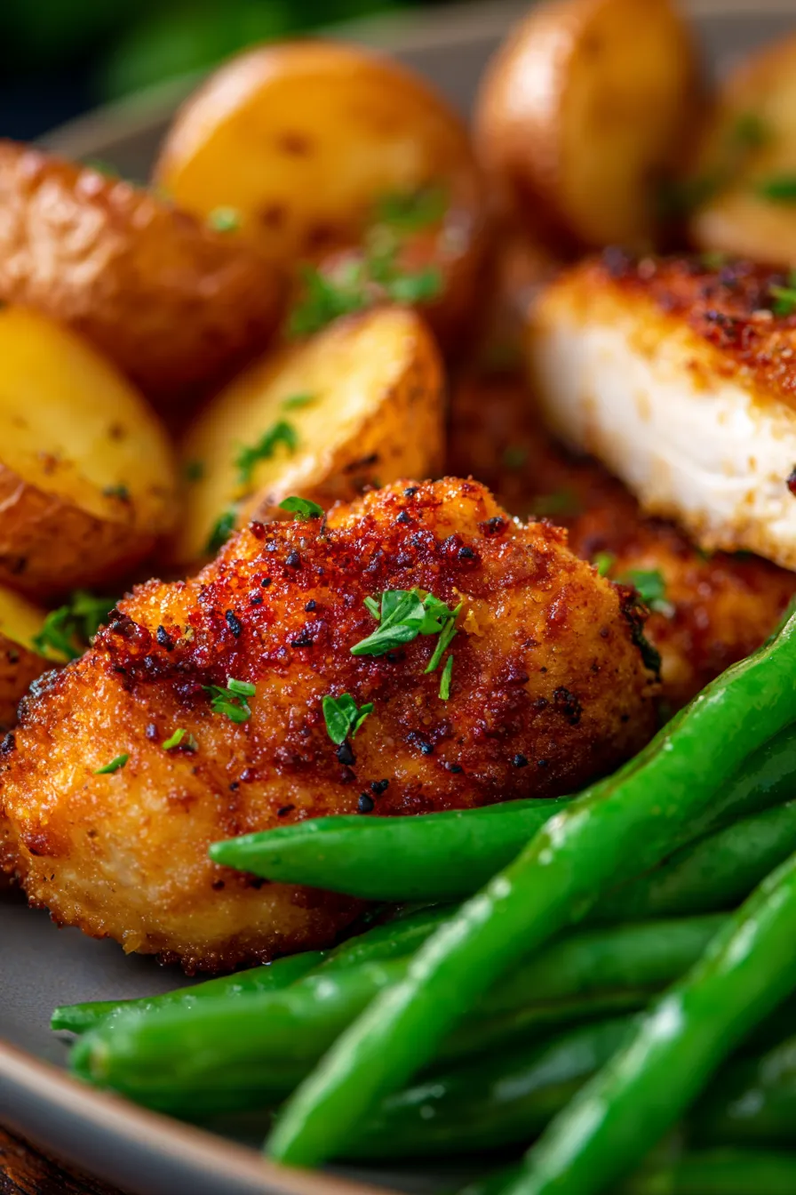 Crispy Oven Fried Chicken | Healthy Baked Dinner-served-family-style