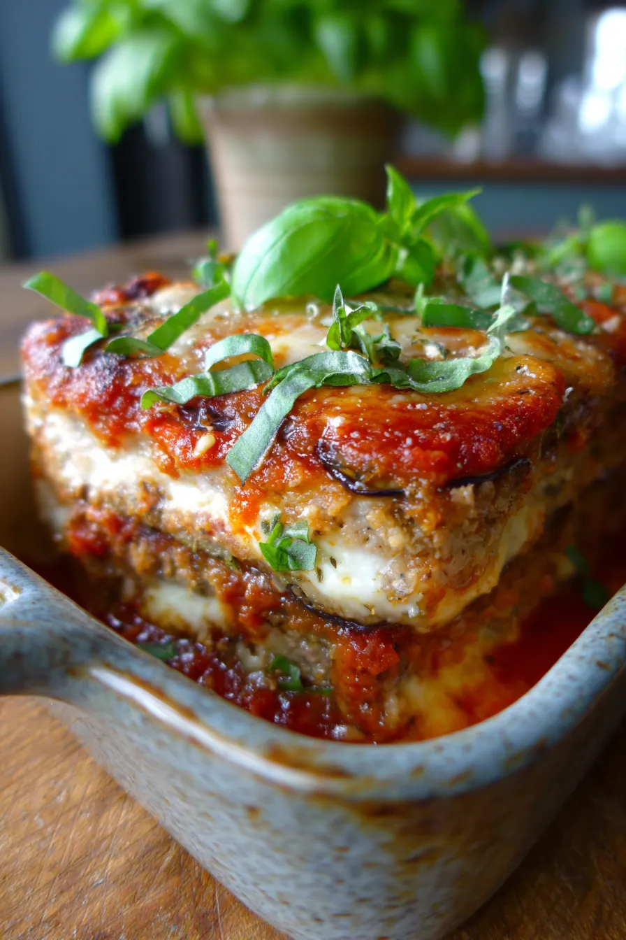 Easy Make Ahead Dinner cheesy eggplant stack rustic dish