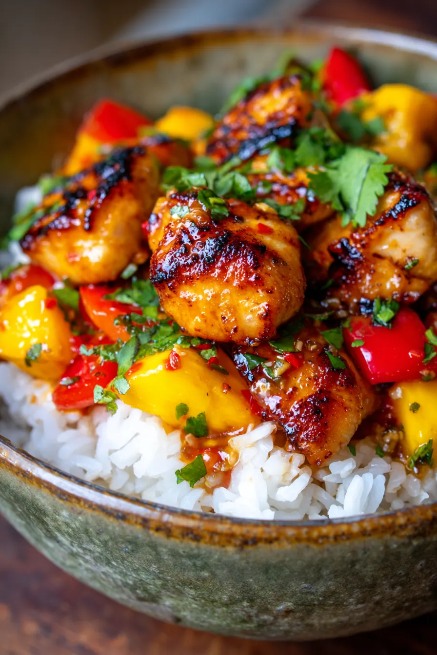 Easy Mango Chicken Rice Bowl-texture-closeup
