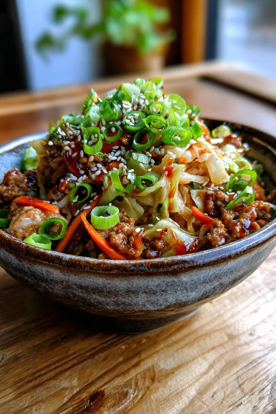 egg roll in a bowl texture closeup