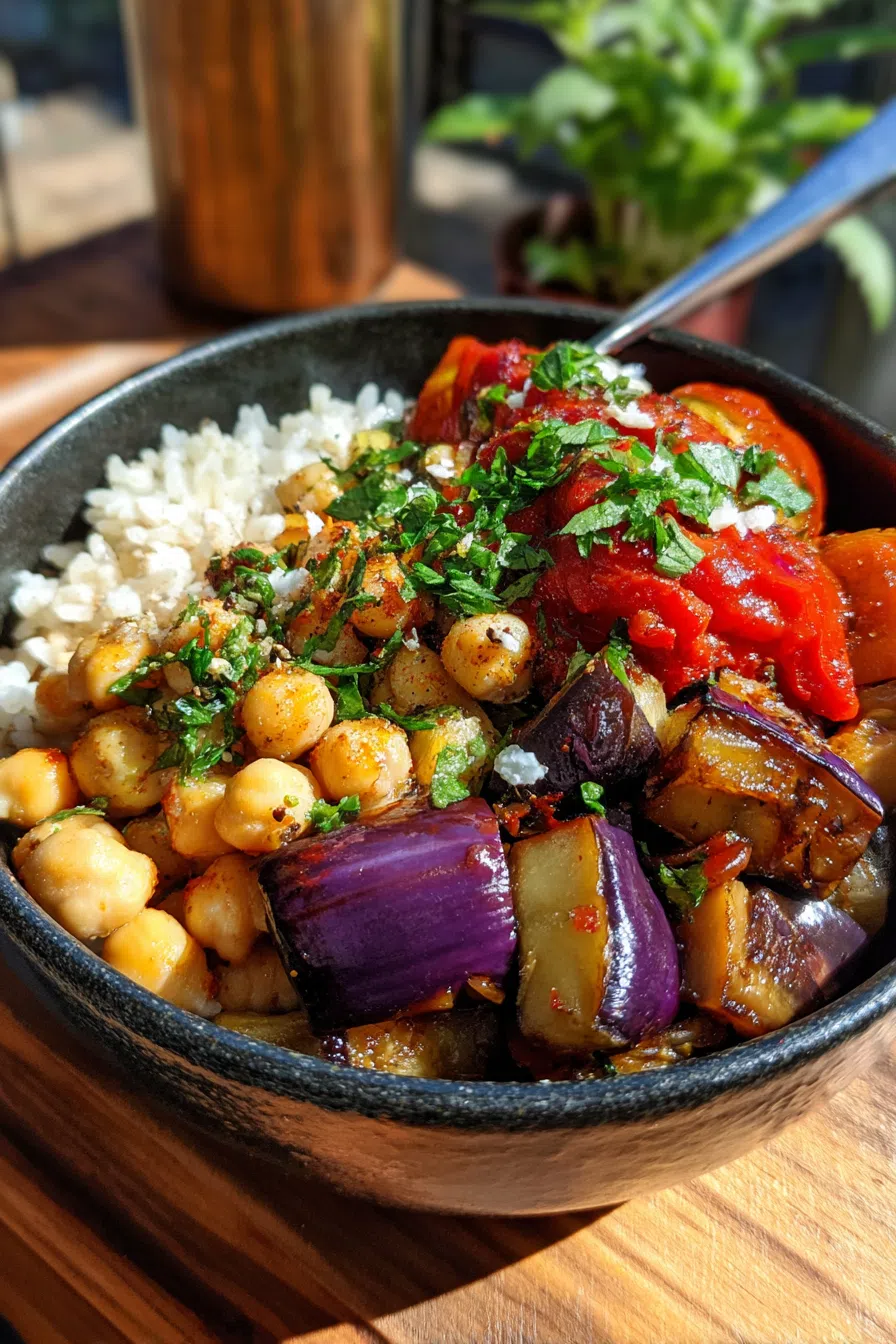 Eggplant Chickpea Bowl | Plant Based Healthy Dinner