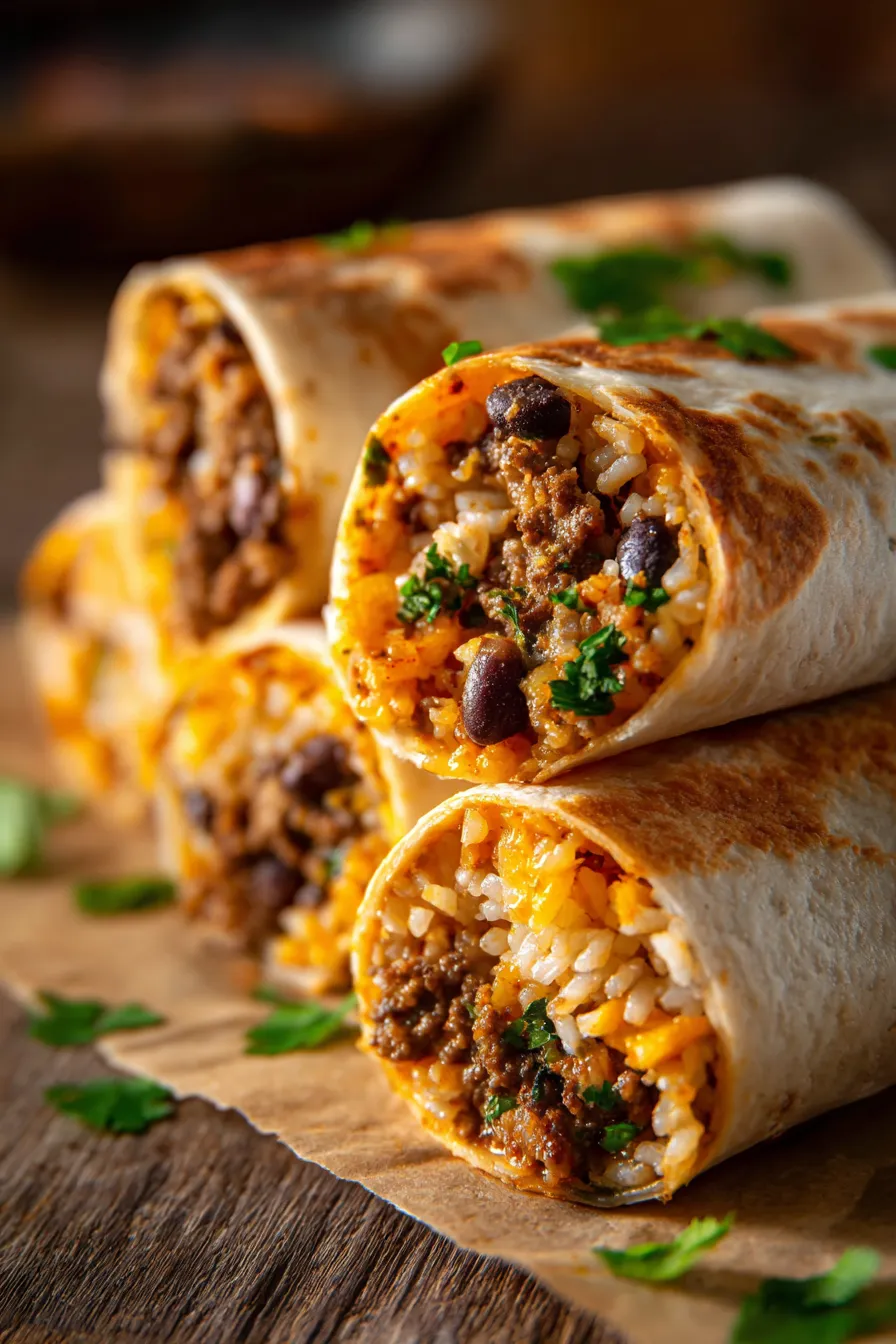 Freezer-Friendly Beef Burritos Easy Make-Ahead Dinner-wrapped-stacked
