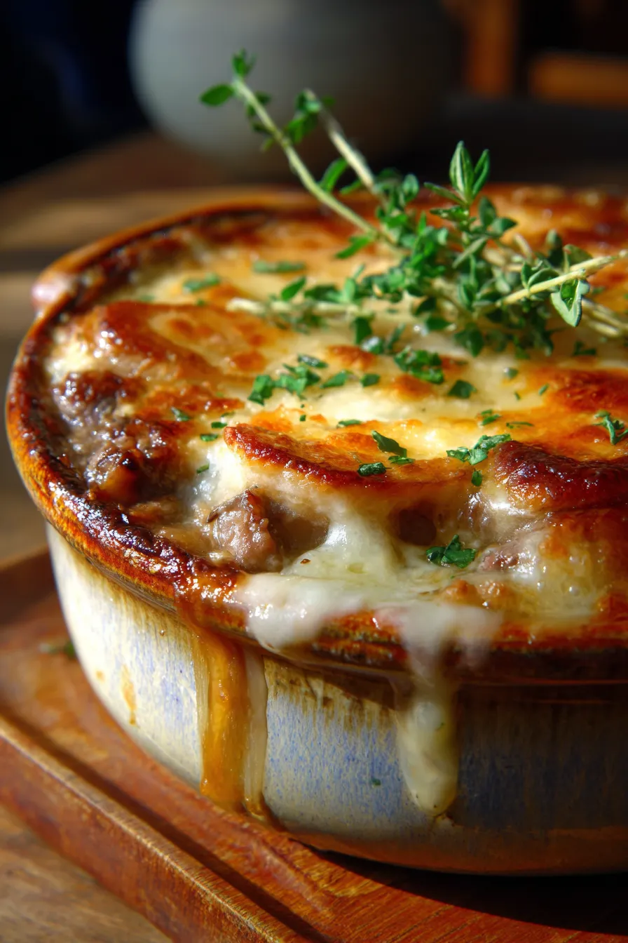 French Onion Beef Casserole (Hearty Oven Dinner)-texture-close-up