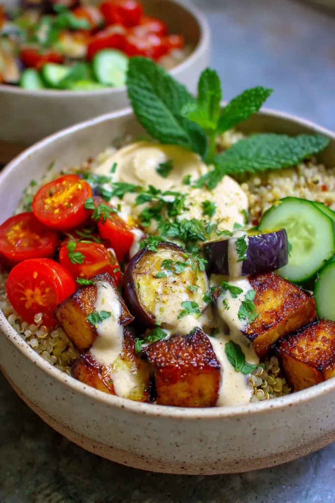 Garlic Roasted Eggplant Bowls: Healthy Mediterranean Dinner