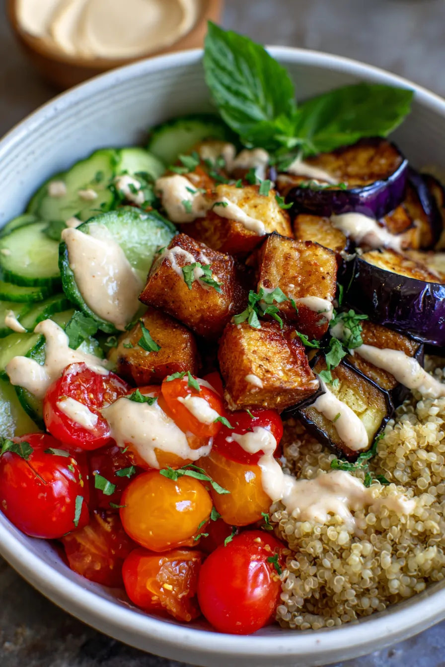 Garlic Roasted Eggplant Bowls Mediterranean-texture-close-up-eggplant