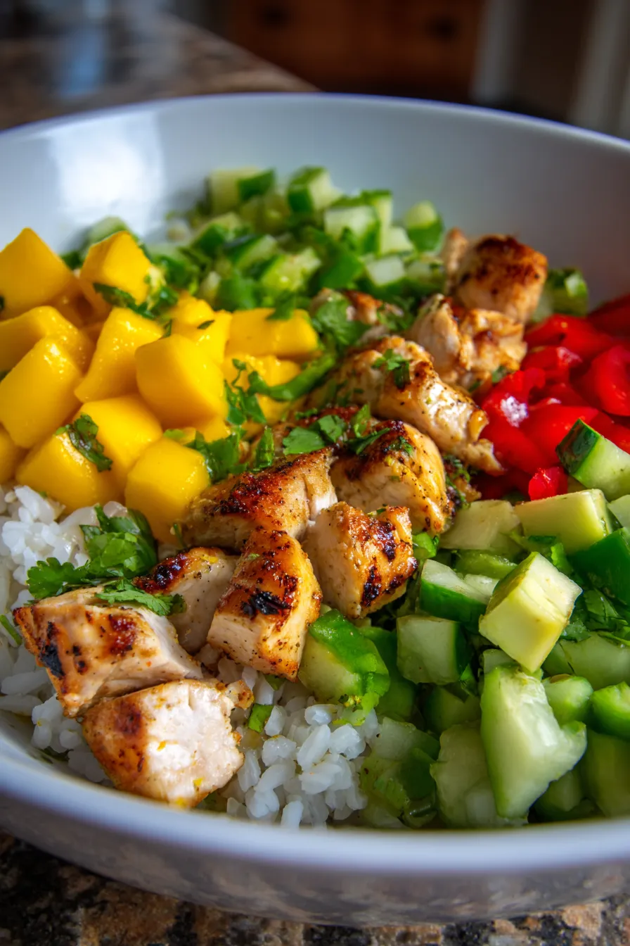 Healthy Mango Chicken Bowls | Clean Eating Dinner Recipe-prep ingredients-chopped