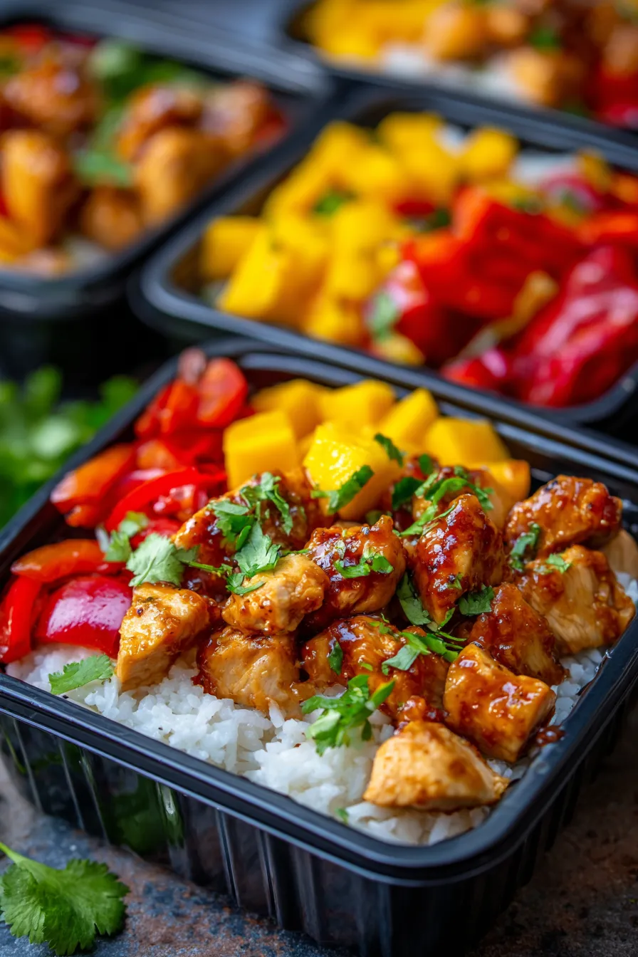 Mango Chicken Meal Prep Bowls-texture-closeup