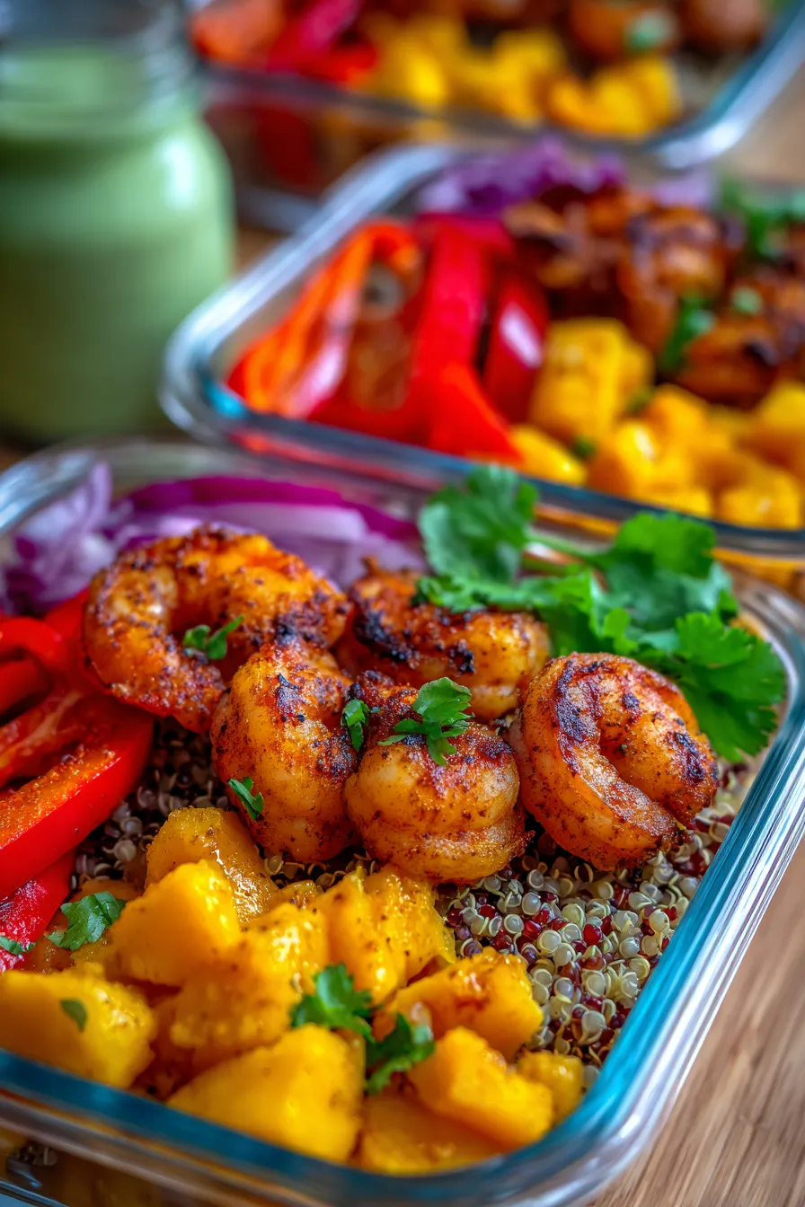 Mango Shrimp Meal Prep Bowls - prepared and ready to serve