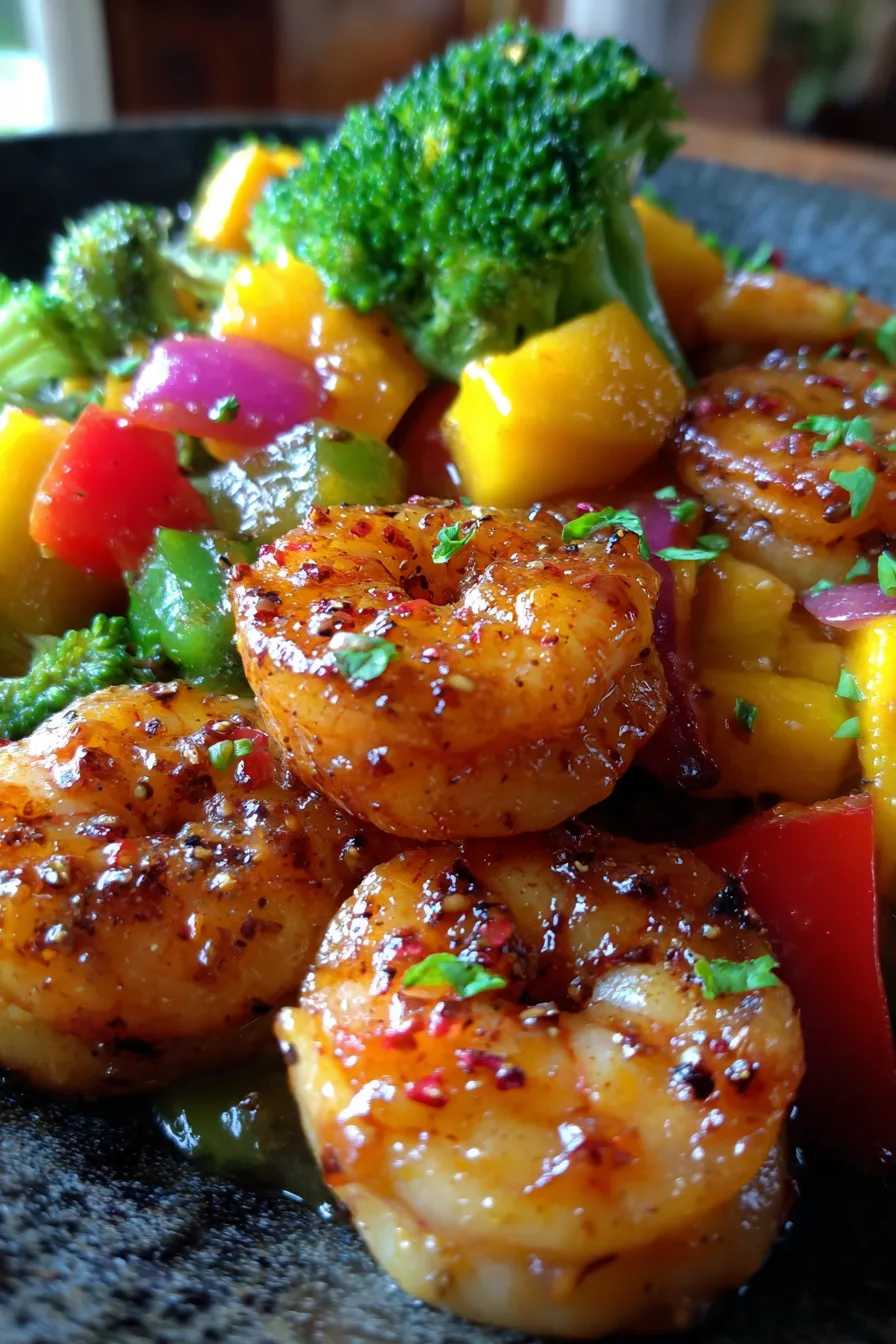 Mango Shrimp Stir Fry close up texture