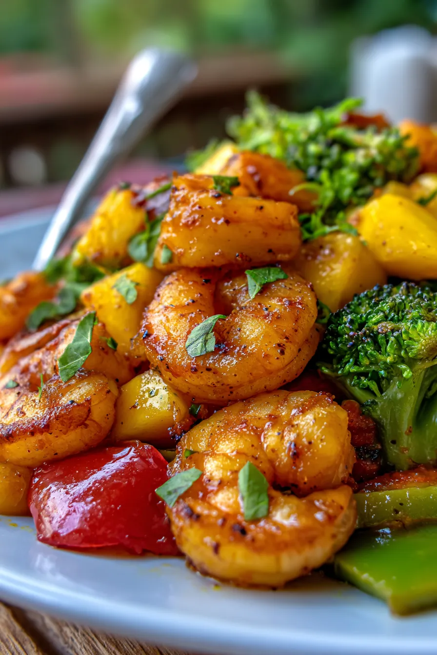 Mango Shrimp Stir Fry dinner plate presentation