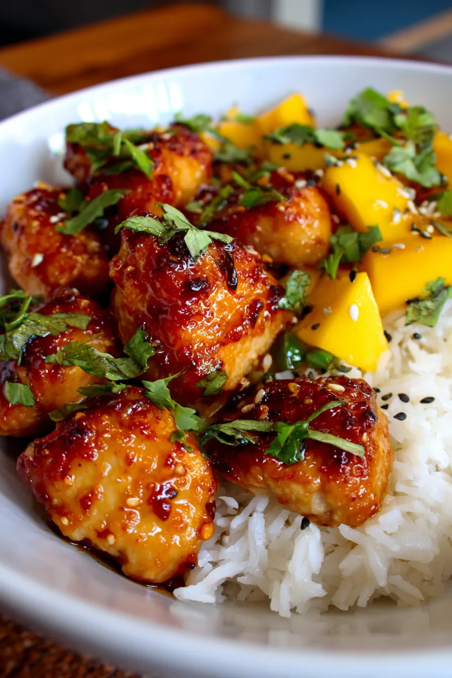 Mango Teriyaki Chicken Meal Prep - plated - healthy meal