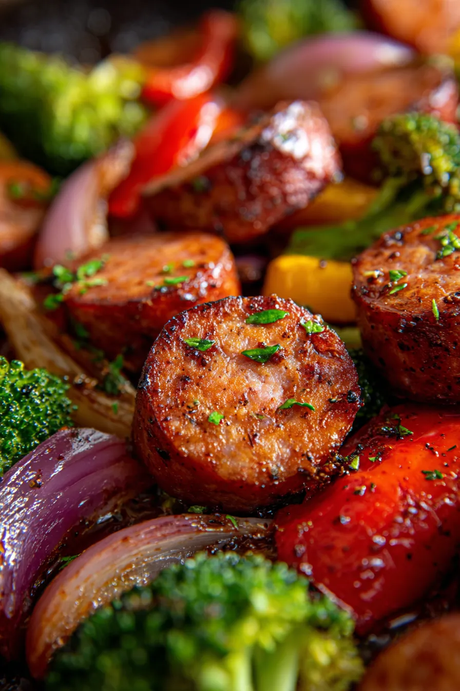 One-Pan Sausage & Veggie Bake-overhead-dinner
