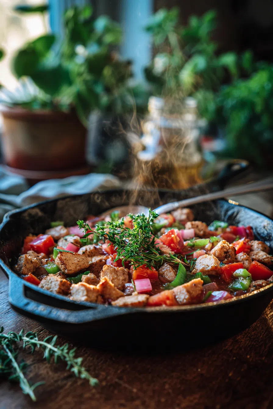 Rhubarb Apple Pork Skillet