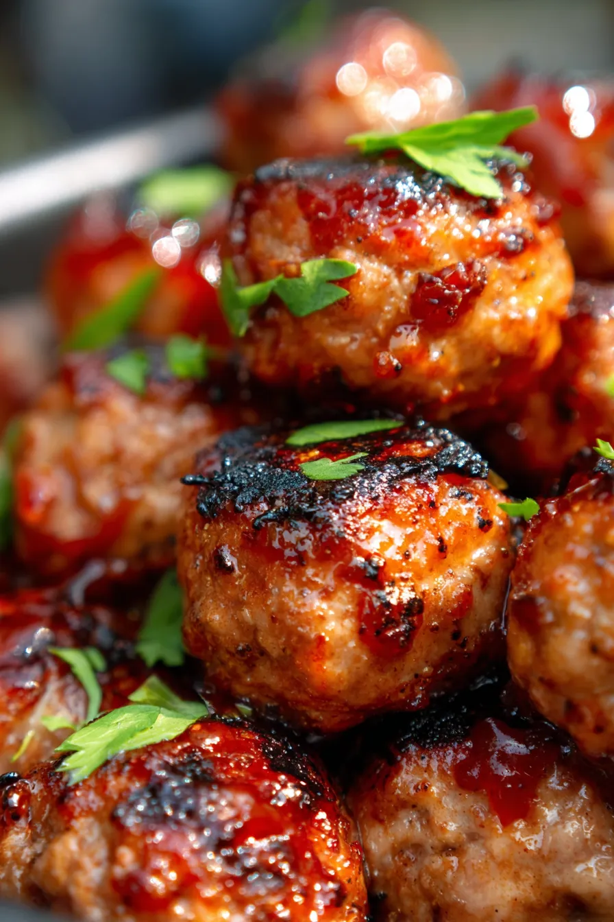 Rhubarb BBQ Meatballs-comfort food-closeup
