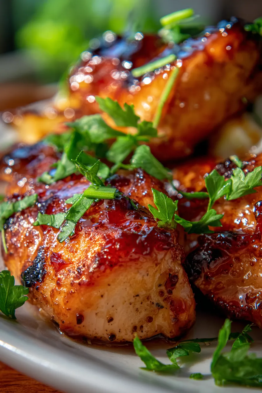Rhubarb Glazed Chicken-garnished-herb-overhead