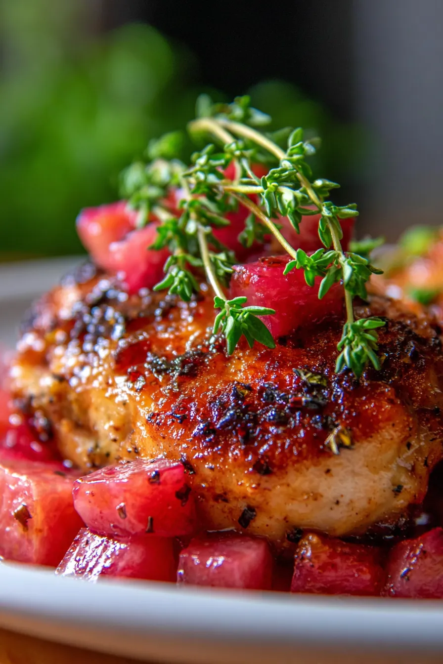 Rhubarb Glazed Chicken | Healthy Sweet Savory Dinner-overhead shot