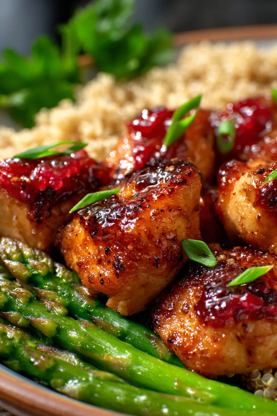 Rhubarb Glazed Chicken Meal Prep - chicken pieces closeup - texture