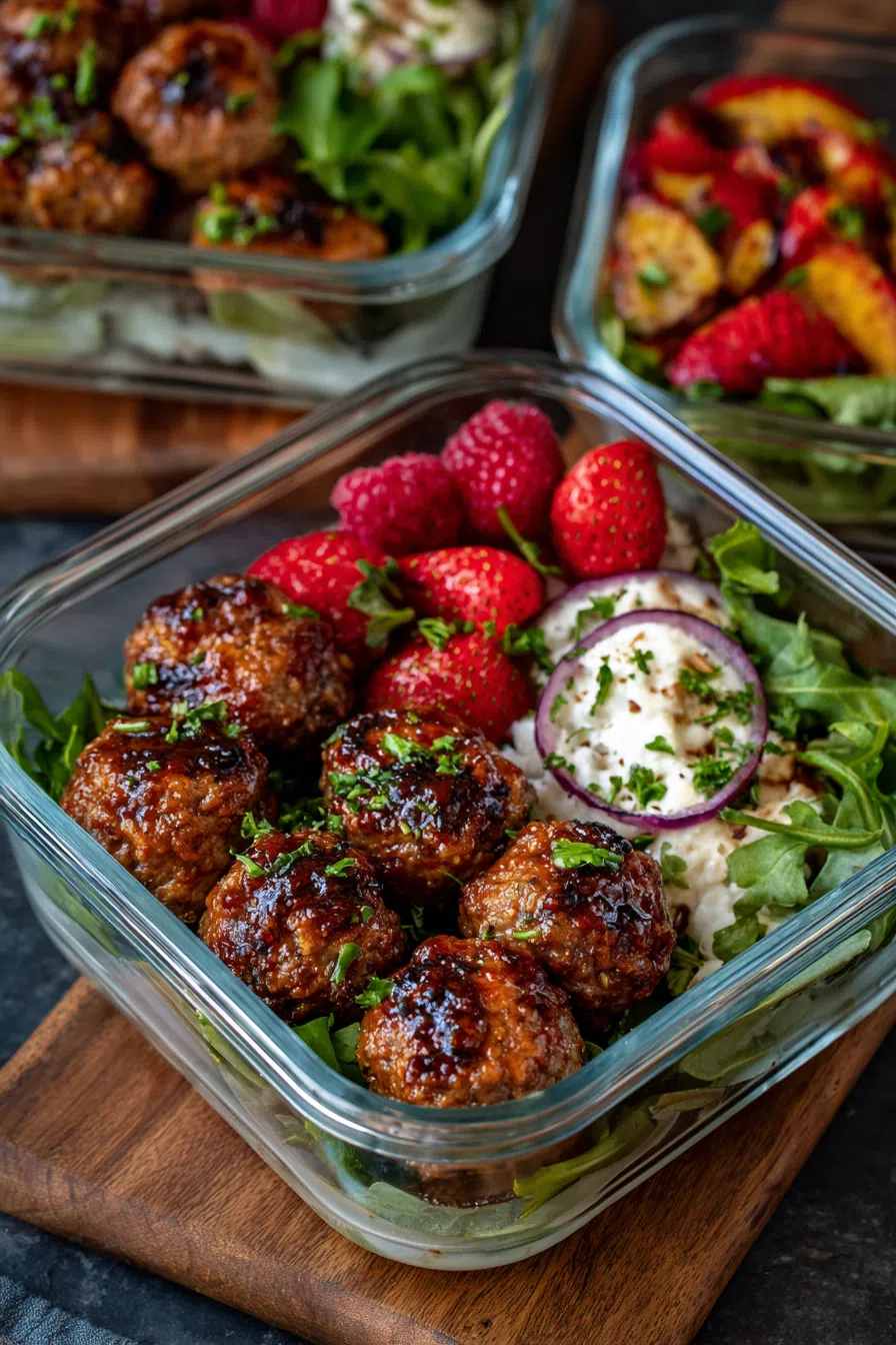 Rhubarb Glazed Meatballs Meal Prep