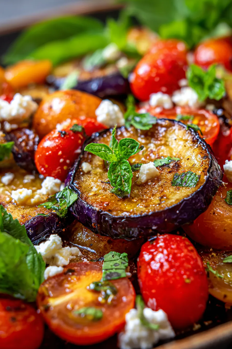 Roasted Eggplant and Tomato fresh ingredients rustic