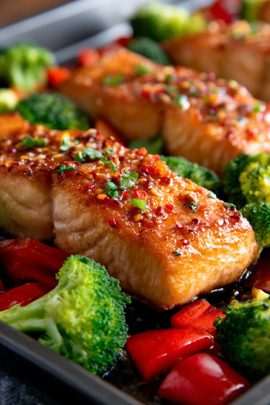 Sheet Pan Honey Garlic Salmon-flaky texture-macro
