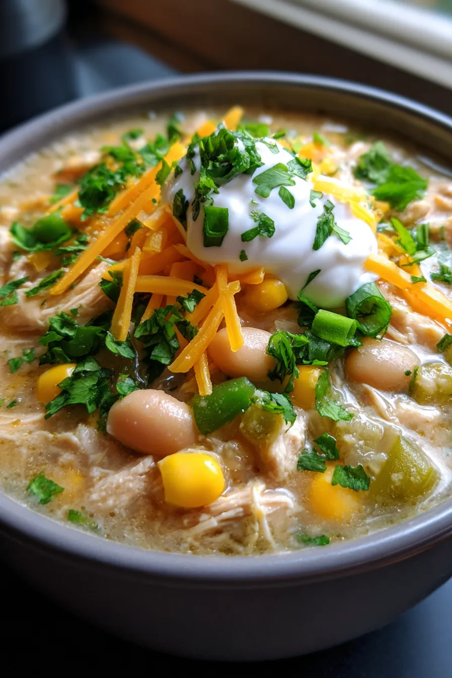Slow Cooker White Chicken Chili-finished-texture-closeup