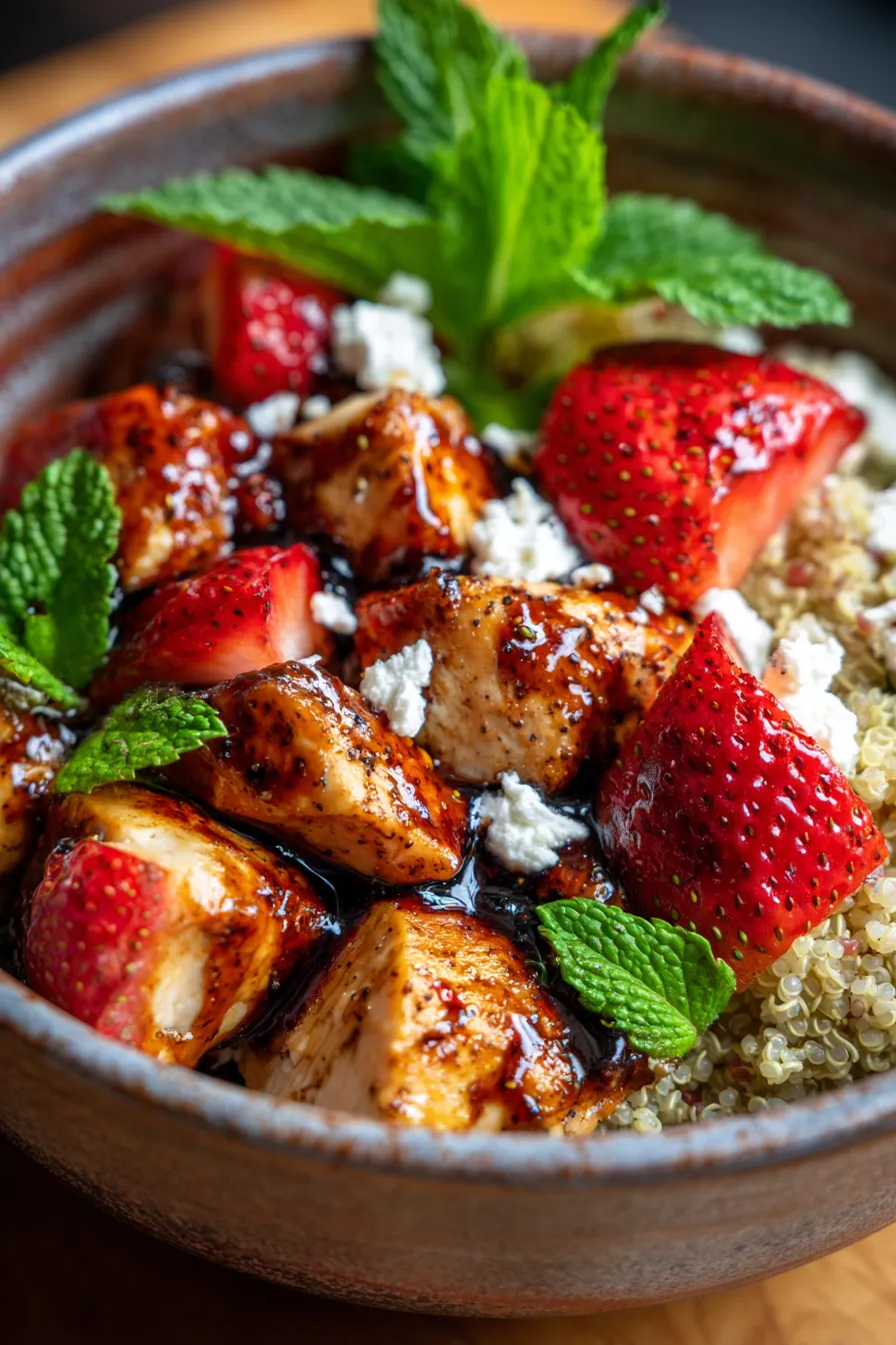 Strawberry Chicken Quinoa Meal Prep - close up texture
