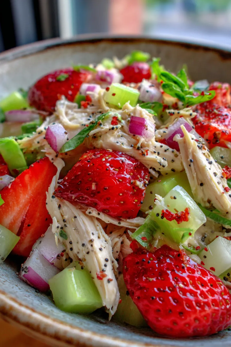 Strawberry Chicken Salad | High Protein Healthy Dinner-serving-table