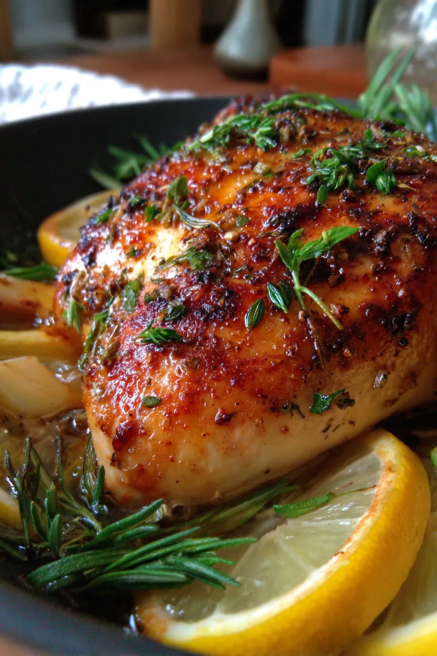 Whole roasted chicken with vibrant vegetables side dish