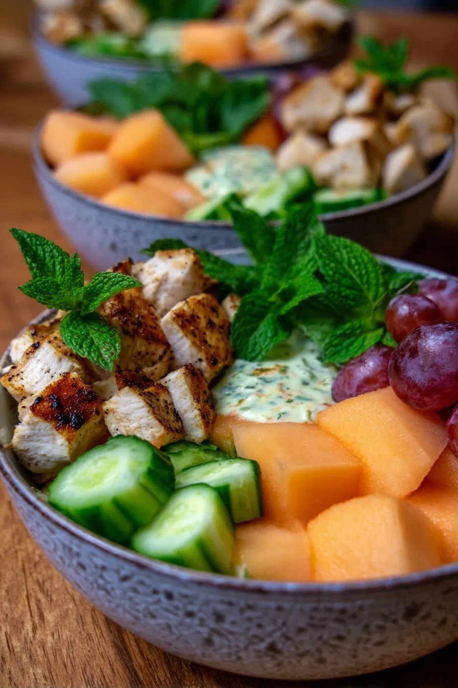 Cantaloupe Chicken Salad Bowls for Summer