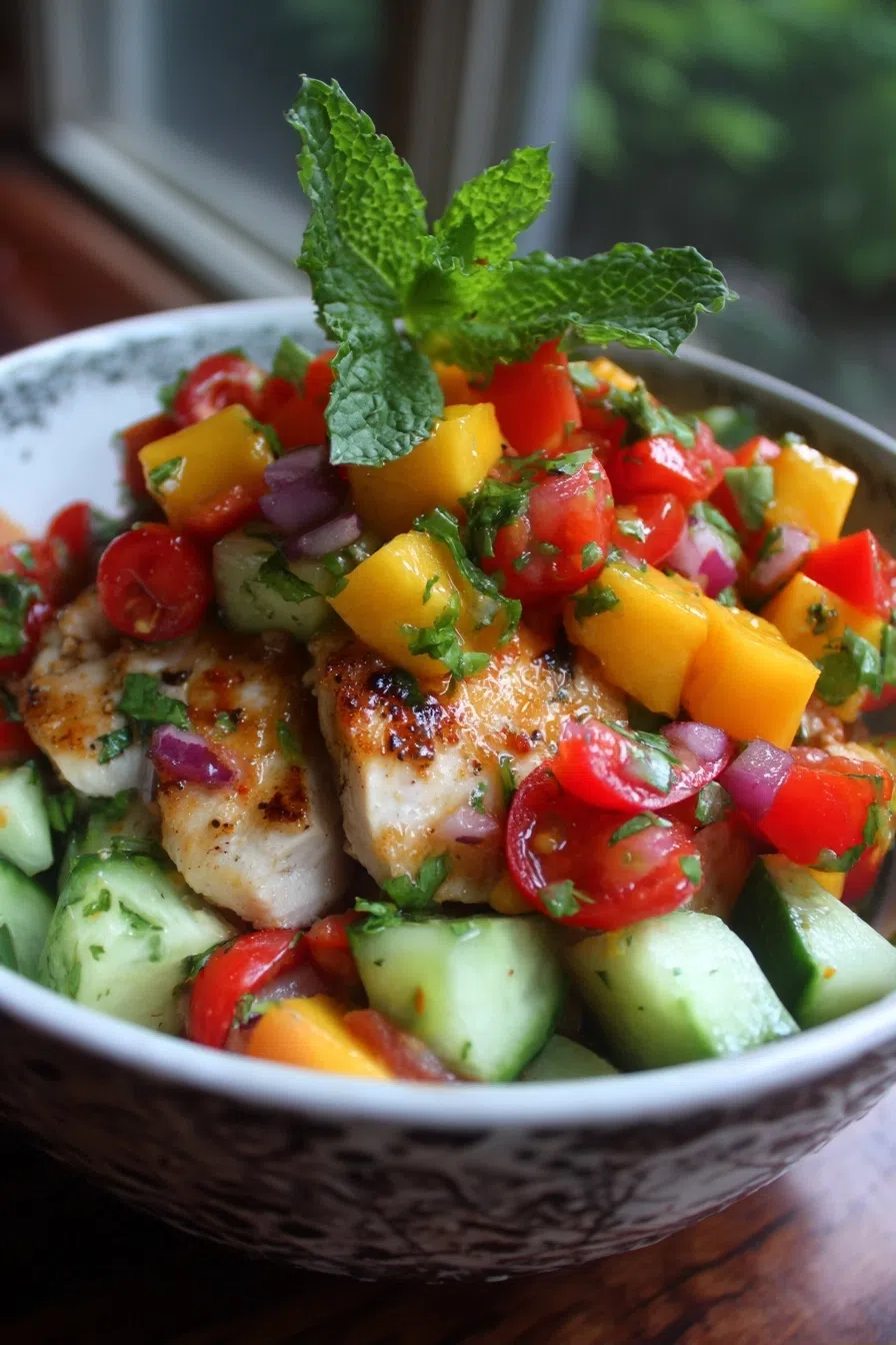 Peach Salsa Chicken Bowls