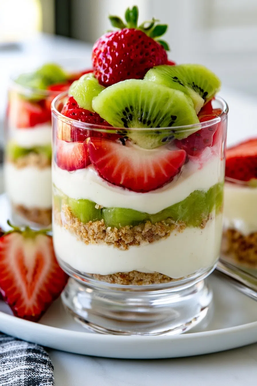 No-Bake Strawberry Kiwi Cheesecake Parfaits